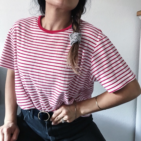 SOLD Vintage 80s striped tshirt blouse white XL - Picture 8 of 8